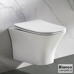 Σετ Λεκάνη επίτοιχη (κρεμαστή) υψηλής πίεσης + Κάλυμμα soft closing Rimless Sandwich slim κρυφή στήριξη 49x34 επιφάνεια: Γυαλιστερή, χρώμα: Λευκό Επίτοιχες ΥΠ