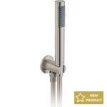 Shower head W/ hose, holder and outlet elbow 1 jet Round brushed nickel, color: Chrome surface: Brushed Hand showers