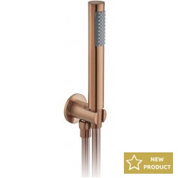 Shower head W/ hose, holder and outlet elbow 1 jet Round brushed bronze, color: Bronze surface: Brushed Hand showers