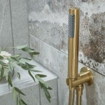 Shower head W/ hose, holder and outlet elbow 1 jet Round brushed gold, color: Gold surface: Brushed Hand showers Shower head W/ hose, holder and outlet elbow 1 jet Round brushed gold, color: Gold surface: Brushed Hand showers