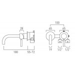 Μπαταρία νιπτήρος εντοιχιζόμενη κομπλέ 2 οπών από ορείχαλκο χωρίς βαλβίδα κομπλέ, 18cm, brushed gold, χρώμα: Χρυσό επιφάνεια: Βουρτσισμένη Εντοιχιζόμενες εξωτερικό μέρος