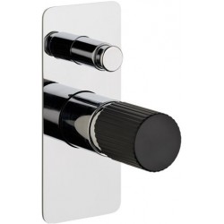 Μπαταρία ντουζιέρας εντοιχιζόμενη 2 εξόδων αναμεικτική από ορείχαλκο με πλακέτα με μαύρη λαβή, κομπλέ, χρώμα: Χρωμέ επιφάνεια: Γυαλιστερή Εντοιχιζόμενες εξωτερικό μέρος