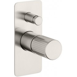 Μπαταρία ντουζιέρας εντοιχιζόμενη 2 εξόδων αναμεικτική από ορείχαλκο με πλακέτα κομπλέ, Inox finish, χρώμα: Χρωμέ επιφάνεια: Βουρτσισμένη Εντοιχιζόμενες εξωτερικό μέρος