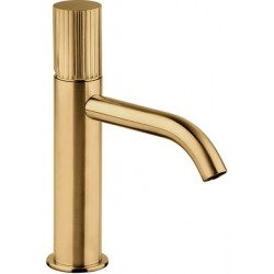 Wash basin tap Deck-mounted material: Brass mixer With push-open waste set Μ size Light Gold Brushed, color: Gold surface: Brushed Deck-mounted