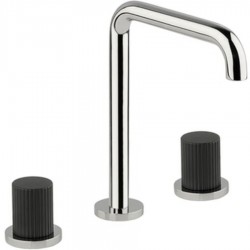 Μπαταρία νιπτήρος επικαθήμενη 2 λαβών από ορείχαλκο με βαλβίδα push-open  υψηλή με μαύρες λαβές, χρώμα: Χρωμέ επιφάνεια: Γυαλιστερή Επικαθήμενες