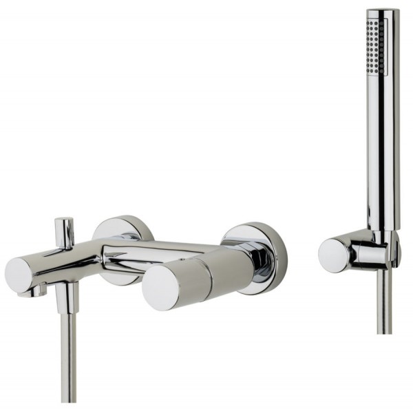 Bathtub tap Wall-mounted exposed material: Brass with hand shower, hose and holder mixer, color: Chrome surface: Glossy Wall-mouned exposed