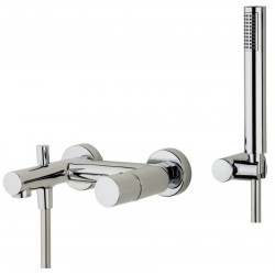 Bathtub tap Wall-mounted exposed material: Brass with hand shower, hose and holder mixer, color: Chrome surface: Glossy Wall-mouned exposed