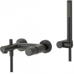 Bathtub tap Wall-mounted exposed material: Brass with hand shower, hose and holder mixer, color: Black surface: Matt Wall-mouned exposed