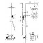 Μπαταρία ντουζιέρας με βέργα και κεφαλή ντους επίτοιχη αναμεικτική από ορείχαλκο βέργα Φ20/25mm ρυθμιζόμενου ύψους 83-144 cm, ανακλινόμενη κεφαλή Φ22,5 cm, τηλέφωνο stick,  σπιράλ 1.50m, Inox Finish, χρώμα: Χρωμέ επιφάνεια: Βουρτσισμένη Επίτοιχες με βέργα
