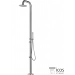 Στήλη ντους εξωτερικού χώρου από inox 3 εξόδων, AISI316, 2,10m, χρώμα: Χρωμέ επιφάνεια: Βουρτσισμένη Εξωτερικού χώρου