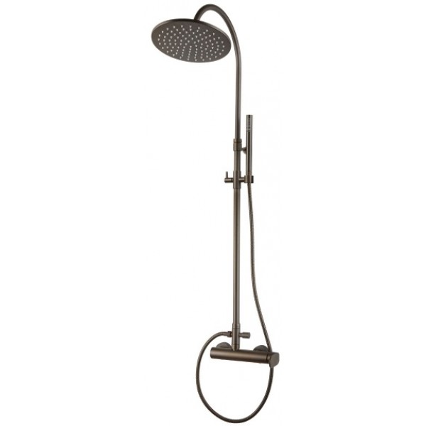 Shower tap with showerpipe and overhead shower Wall-mounted material: Brass mixer Tuscany Brass, color: Brown surface: Brushed Wall-mounted exposed with showerpipe and overhead shower