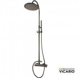 Shower tap with showerpipe and overhead shower Wall-mounted material: Brass mixer Black Chrome, color: Black surface: Glossy Wall-mounted exposed with showerpipe and overhead shower