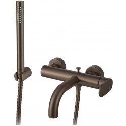 Bathtub tap Wall-mounted exposed material: Brass with hand shower, hose and holder mixer, color: Brown surface: Brushed Wall-mouned exposed
