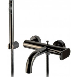 Bathtub tap Wall-mounted exposed material: Brass with hand shower, hose and holder mixer, color: Black surface: Glossy Wall-mouned exposed