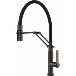Kitchen tap Deck-mounted material: Brass with shower Black Metal Brushed PVD, color: Black surface: Brushed Deck-mounted