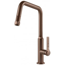 Μπαταρία κουζίνας επικαθήμενη από ορείχαλκο με ντους Copper Brushed PVD, χρώμα: Μπρονζέ επιφάνεια: Βουρτσισμένη Επικαθήμενες