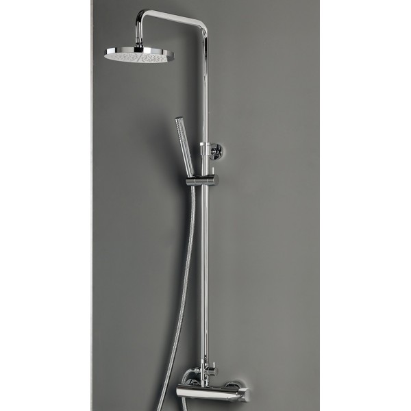Shower tap with showerpipe and overhead shower Wall-mounted material: Brass mixer, color: Chrome surface: Glossy Wall-mounted exposed with showerpipe and overhead shower Shower tap with showerpipe and overhead shower Wall-mounted material: Brass mixer, color: Chrome surface: Glossy Wall-mounted exposed with showerpipe and overhead shower
