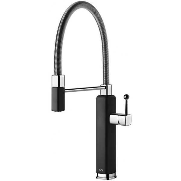 Kitchen tap Deck-mounted material: Brass with shower, color: Chrome/Black surface: Matt Deck-mounted Kitchen tap Deck-mounted material: Brass with shower, color: Chrome/Black surface: Matt Deck-mounted