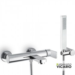 Bathtub tap Wall-mounted exposed material: Brass with hand shower, hose and holder mixer, color: Chrome surface: Glossy Wall-mouned exposed
