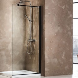 Καμπίνα ντουζιέρας ευθύγραμμη 90x185 6mm σταθερή με βραχίονα στήριξης, Black Matt επιφάνεια: Ματ, χρώμα: Μαύρο Ευθύγραμμες