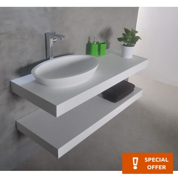 Πάγκος μπάνιου 90x46x8 από solid surface επιφάνεια: Ματ, χρώμα: Λευκό Πάγκοι μπάνιου