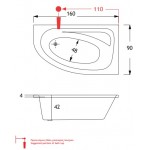 Μπανιέρα υδρομασάζ ασύμμετρη 160x90 από ακρυλικό 180lt, αριστερή, χρώμα: Λευκό Ασύμμετρες