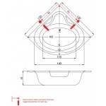 Μπανιέρα υδρομασάζ γωνιακή 130x130 από ακρυλικό 200lt, χρώμα: Λευκό Γωνιακές