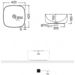 Νιπτήρας ελευθέρας τοποθέτησης 42x42x18 από πορσελάνη χωρίς οπή  χωρίς υπερχείλιση, χρώμα: Λευκό επιφάνεια: Γυαλιστερή Ελευθέρας τοποθέτησης