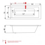 Μπανιέρα υδρομασάζ ορθογώνια 160x70 από ακρυλικό επιφάνεια: Γυαλιστερή με πλαίσιο στήριξης, 200lt, χρώμα: Λευκό Ορθογώνιες