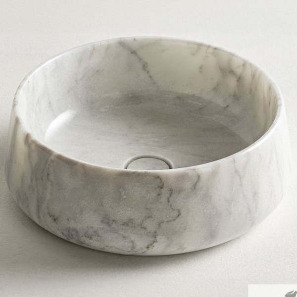 Washbasin Free standing 42x42x14 material: Marble Without hole Without overflow Carrara Nuovo, color: White/Grey surface: Glossy Free standing