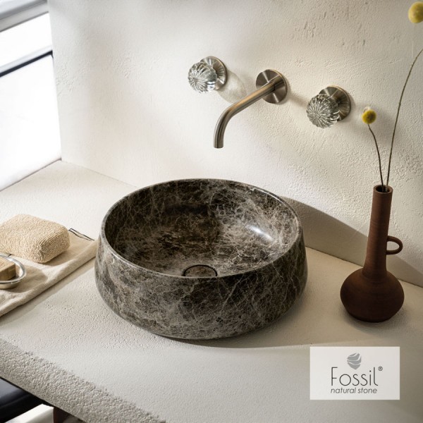 Washbasin Free standing 42x42x14 material: Marble Without hole Without overflow Emperador Dark, color: Grey surface: Glossy Free standing