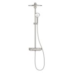 Shower tap with showerpipe and overhead shower Wall-mounted material: Brass thermostatic supersteel, color: Chrome surface: Brushed Wall-mounted exposed with showerpipe and overhead shower Shower tap with showerpipe and overhead shower Wall-mounted material: Brass thermostatic supersteel, color: Chrome surface: Brushed Wall-mounted exposed with showerpipe and overhead shower