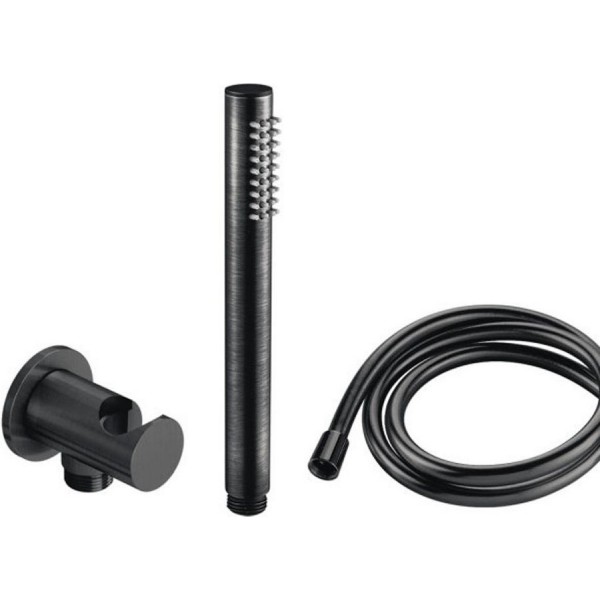 Shower head W/ hose, holder and outlet elbow 1 jet Black Brushed, color: Black surface: Brushed Hand showers