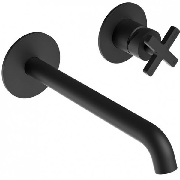 Wash basin tap Wall-mounted concealed - complete set 2 holes material: Brass With push-open waste set, color: Black surface: Matt Wall-mounted - external part Wash basin tap Wall-mounted concealed - complete set 2 holes material: Brass With push-open waste set, color: Black surface: Matt Wall-mounted - external part