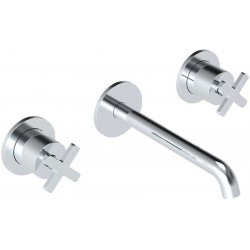 Wash basin tap Wall-mounted concealed - complete set 3 holes material: Brass With push-open waste set, color: Chrome surface: Glossy Wall-mounted - external part