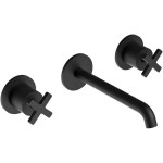 Wash basin tap Wall-mounted concealed - complete set 3 holes material: Brass With push-open waste set, color: Black surface: Matt Wall-mounted - external part Wash basin tap Wall-mounted concealed - complete set 3 holes material: Brass With push-open waste set, color: Black surface: Matt Wall-mounted - external part