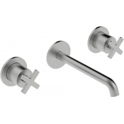 Wash basin tap Wall-mounted concealed - complete set 3 holes material: Brass With push-open waste set, color: Chrome surface: Brushed Wall-mounted - external part