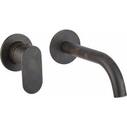 Wash basin tap Wall-mounted concealed - complete set 2 holes material: Brass With push-open waste set Rusty Black, color: Bronze surface: Brushed Wall-mounted - external part