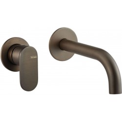 Wash basin tap Wall-mounted concealed - complete set 2 holes material: Brass With push-open waste set, color: Brown surface: Brushed Wall-mounted - external part
