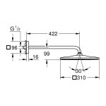 Κεφαλή ντους επίτοιχος τύπος 31x31 από ορείχαλκο 1 ροής 310, με βραχίονα 42,2cm, χρώμα: Χρωμέ επιφάνεια: Γυαλιστερή Κεφαλές ντους