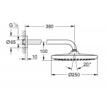 Κεφαλή ντους επίτοιχος τύπος 25x25 από ορείχαλκο 1 ροής με βραχίονα 38cm, χρώμα: Χρωμέ επιφάνεια: Γυαλιστερή Κεφαλές ντους