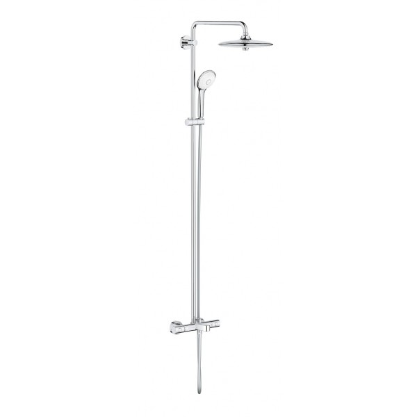 Bathtub tap with showerpipe and overhead shower Wall-mounted material: Brass thermostatic, color: Chrome surface: Glossy Wall-mounted exposed with showerpipe and overhead shower Bathtub tap with showerpipe and overhead shower Wall-mounted material: Brass thermostatic, color: Chrome surface: Glossy Wall-mounted exposed with showerpipe and overhead shower