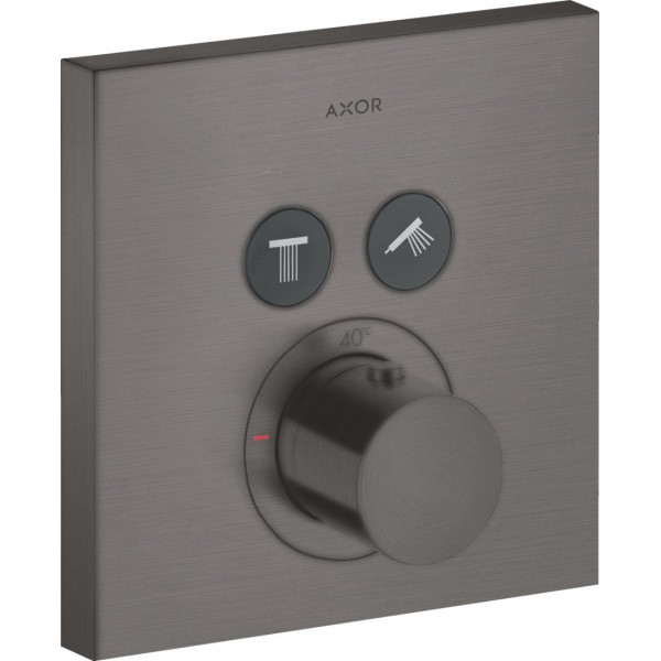 Shower tap Wall-mounted external part 2 way material: Brass thermostatic With plate with separate exits without hand shower, hose and holder Brushed Black Chrome, color: Black surface: Brushed Wall-mounted - external part