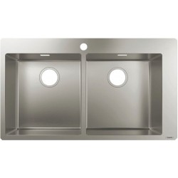 Sink Stainless (Steel) 84,5x48 material: Inox surface: Brushed free Flushmount 2 cabinet 370/370 Stainless Steel, color: Chrome Stainless steel