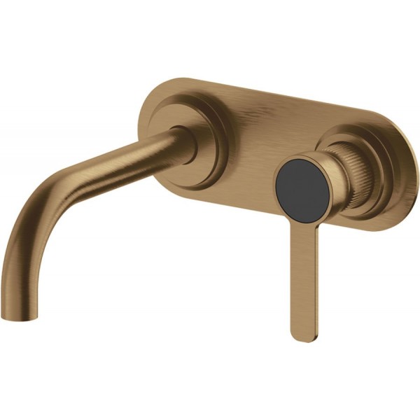 Wash basin tap Wall-mounted concealed - complete set material: Brass With plate With push-open waste set Antique Brass, color: Bronze surface: Brushed Wall-mounted - external part