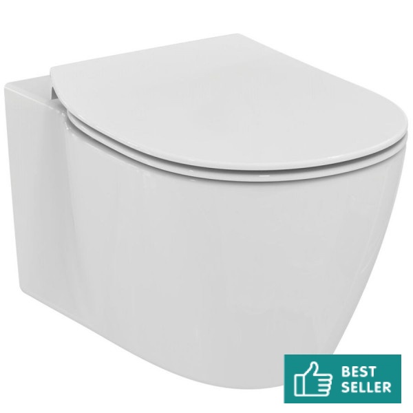 Wall-mounted toilet & toilet seat soft closing, style: Sandwich Aquablade hidden fixation Slim 54,4x36,5 surface: Glossy, color: White Wall-mounted