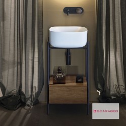 Βάση επίπλου με νιπτήρα 44x43x90 από μέταλλο επιδαπέδιου τύπου με 1 νιπτήρα με συρτάρι ξύλο rovere nodato, χρώμα: Μαύρο Βάσεις επίπλου με νιπτήρα