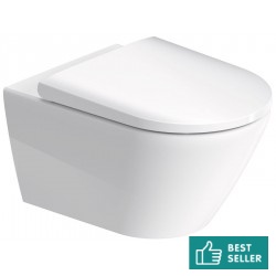 Wall-mounted toilet & toilet seat soft closing, style: Wrapover hidden fixation Rimless 54x36 surface: Glossy, color: White Wall-mounted