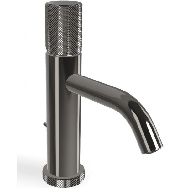 Wash basin tap Deck-mounted material: Brass mixer S size With push-open waste set, color: Black surface: Glossy Deck-mounted
