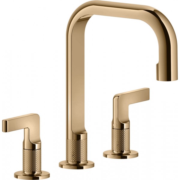 Wash basin tap Deck-mounted dual-level L size material: Brass With pop-up waste set, color: Bronze surface: Glossy Deck-mounted
